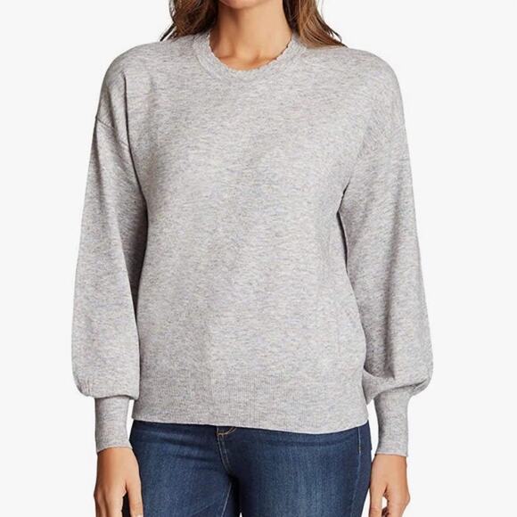 Anthropologie Ella Moss Maggie Heather Grey Puff Sleeve Knit Sweater Small - Picture 2 of 13